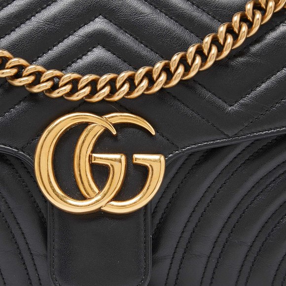 GUCCI Black Matelasse Leather Small GG Marmont Shoulder Bag - Picture 5 of 8